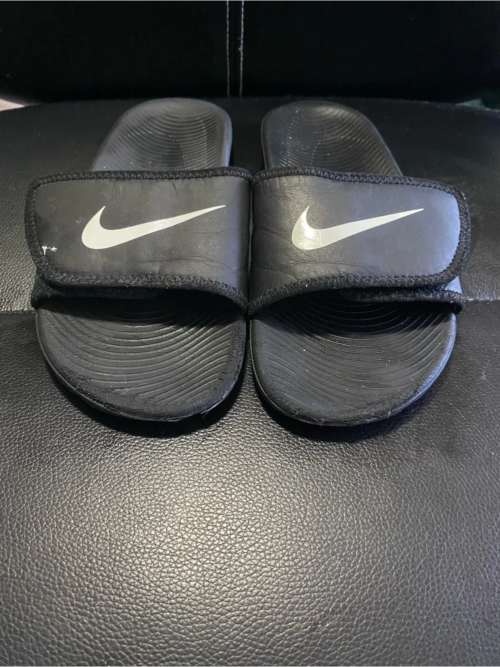 Kids Nike Black Slide Sandals with White Swoosh Size 3Y